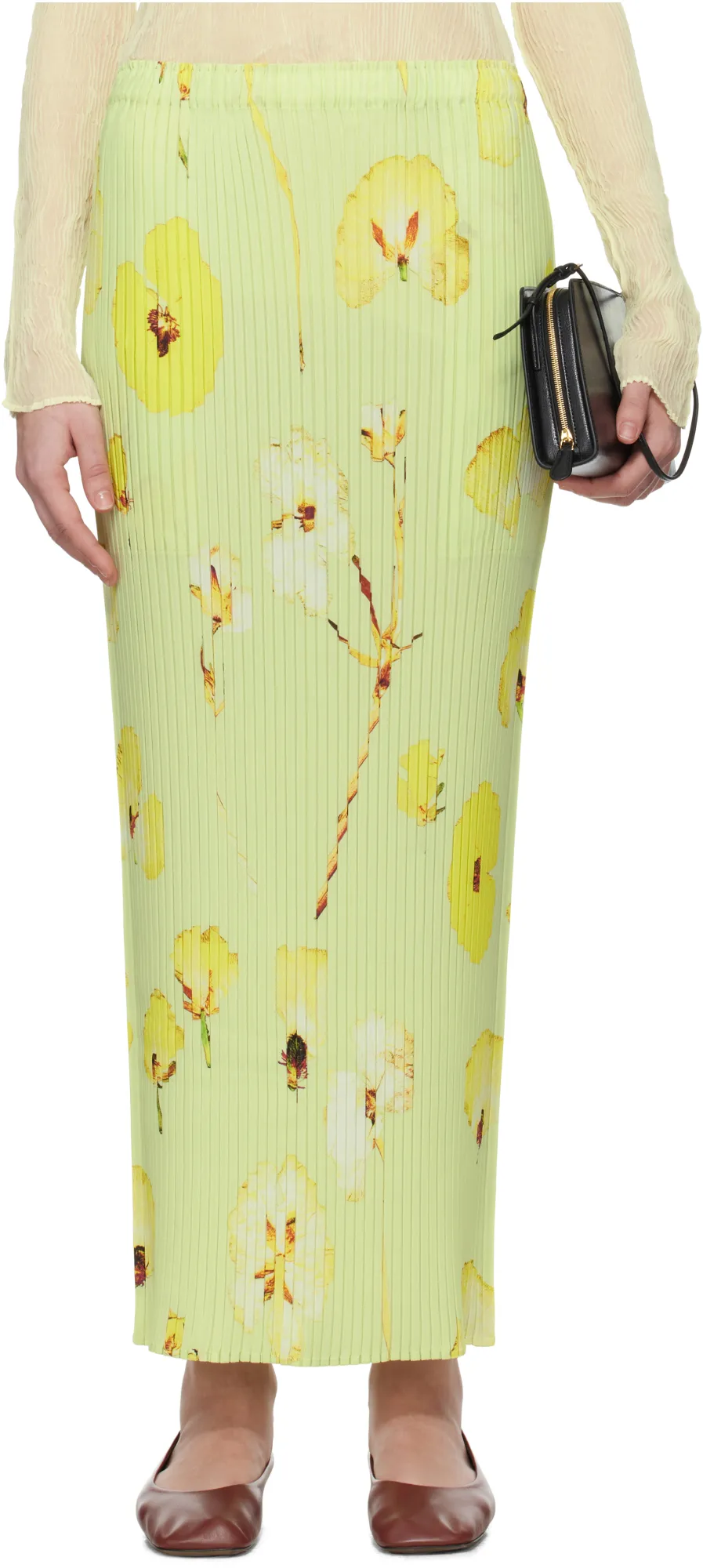 Pressed Flora Pleats Midi Skirt