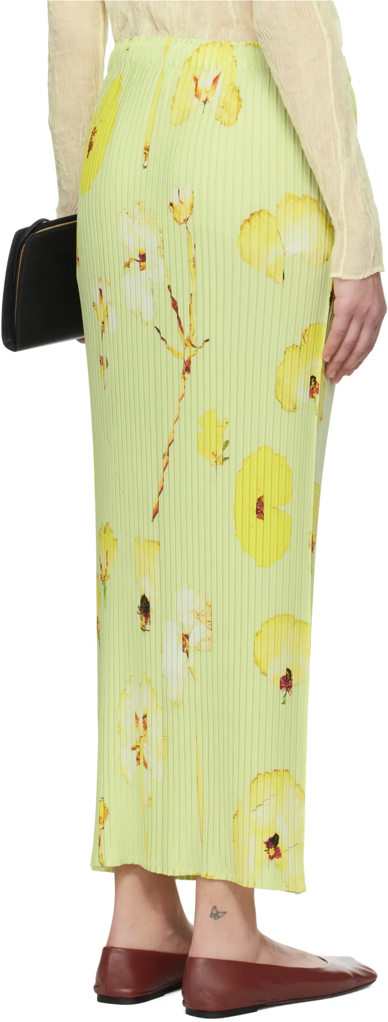 Pressed Flora Pleats Midi Skirt