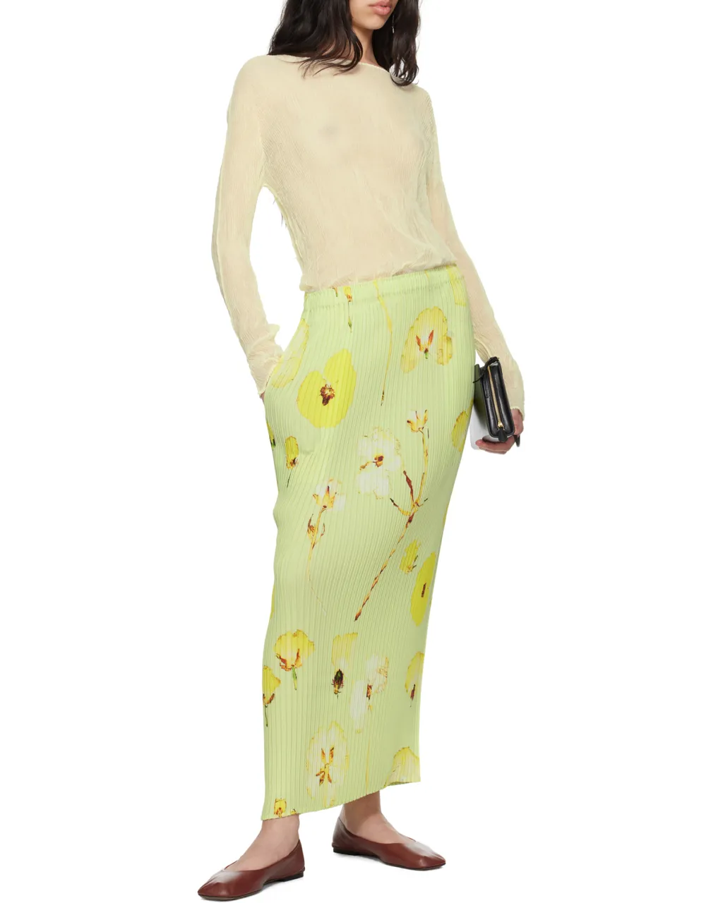 Pressed Flora Pleats Midi Skirt
