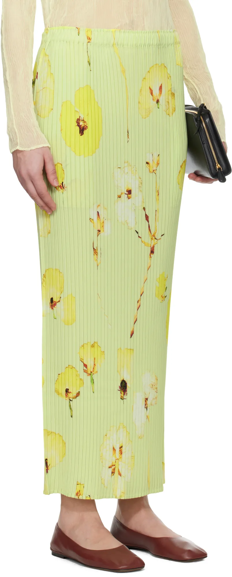Pressed Flora Pleats Midi Skirt