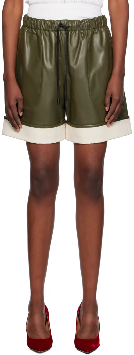 Contrast-Hem Leather Shorts