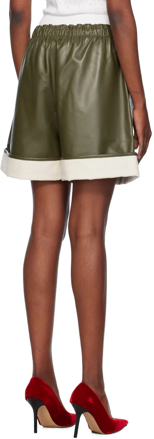 Contrast-Hem Leather Shorts