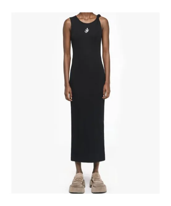Logo-Embroidered Twisted Strap Maxi Dress