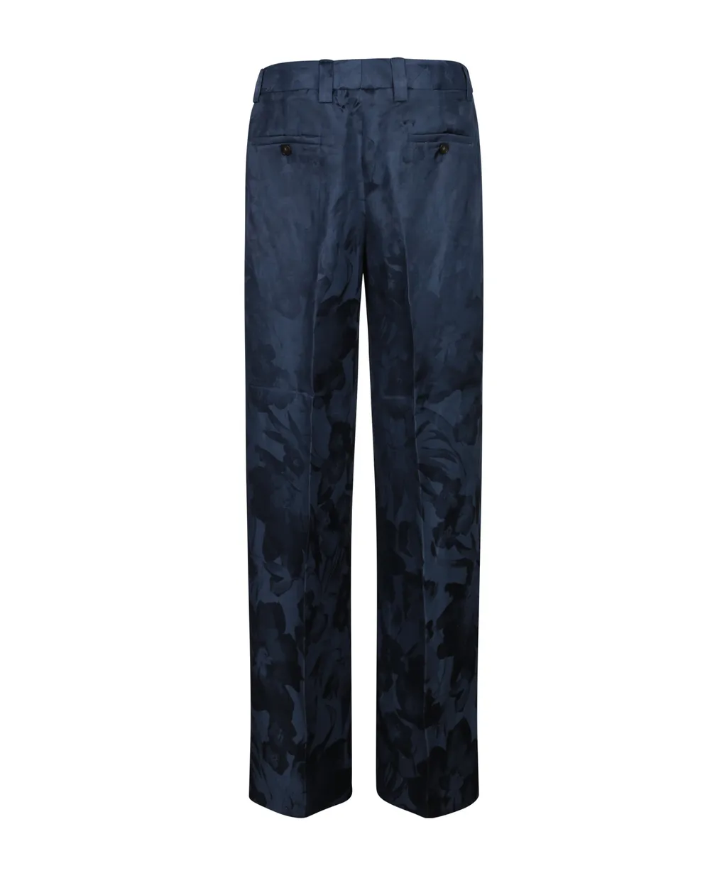 Floral Jacquard Straight-Leg Pants
