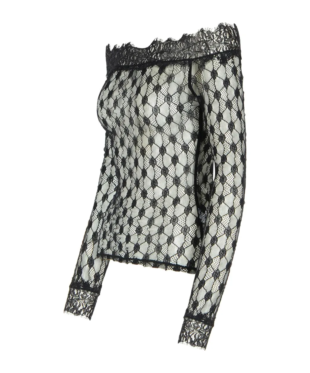 Lace-Detailed Long-Sleeved Top