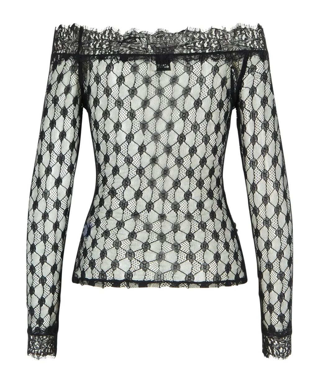 Lace-Detailed Long-Sleeved Top