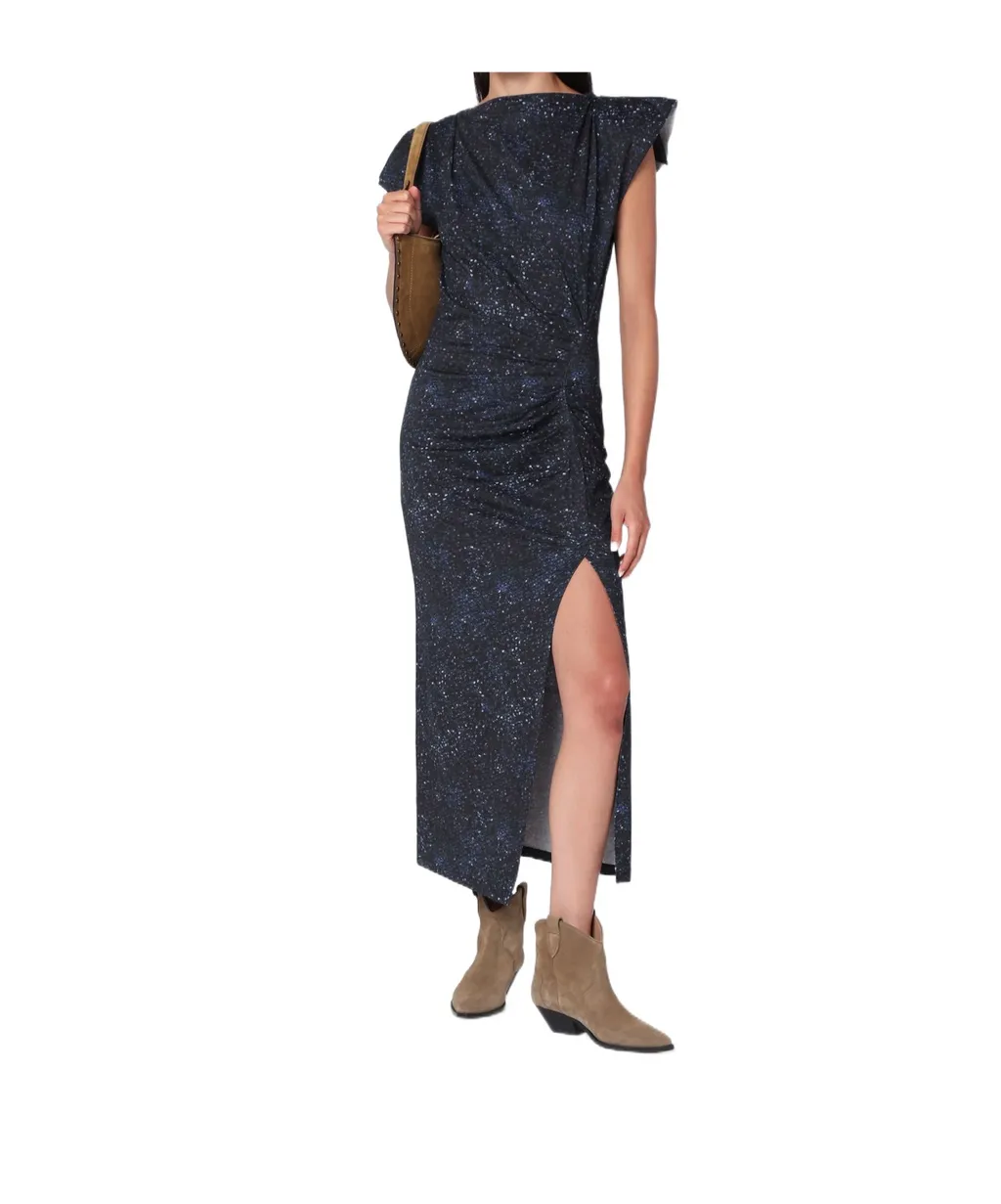 Mid-Length Dress With Midnight Blue Print