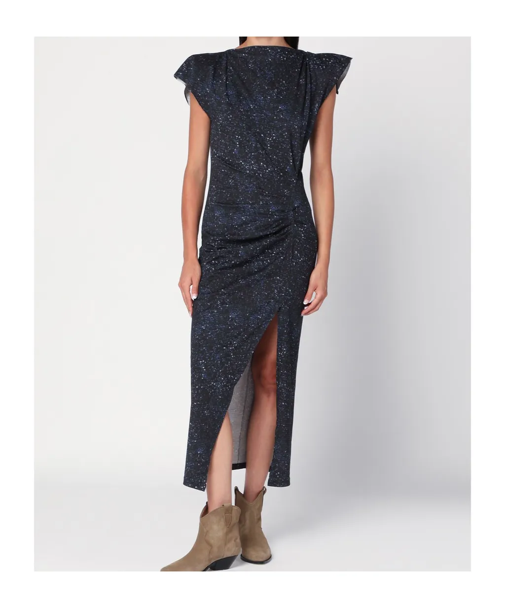 Mid-Length Dress With Midnight Blue Print