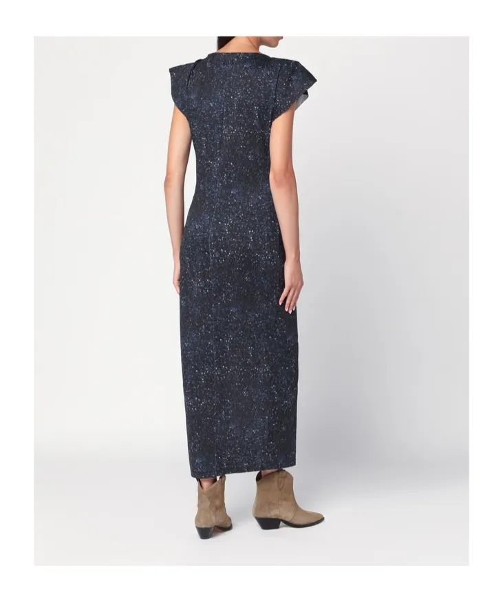 Mid-Length Dress With Midnight Blue Print