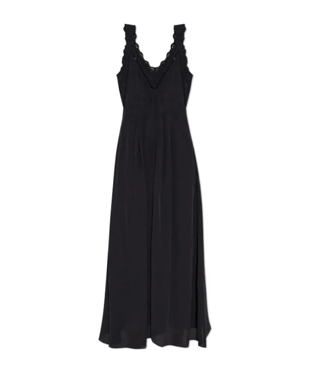 Lace-Insert Pleated Dress