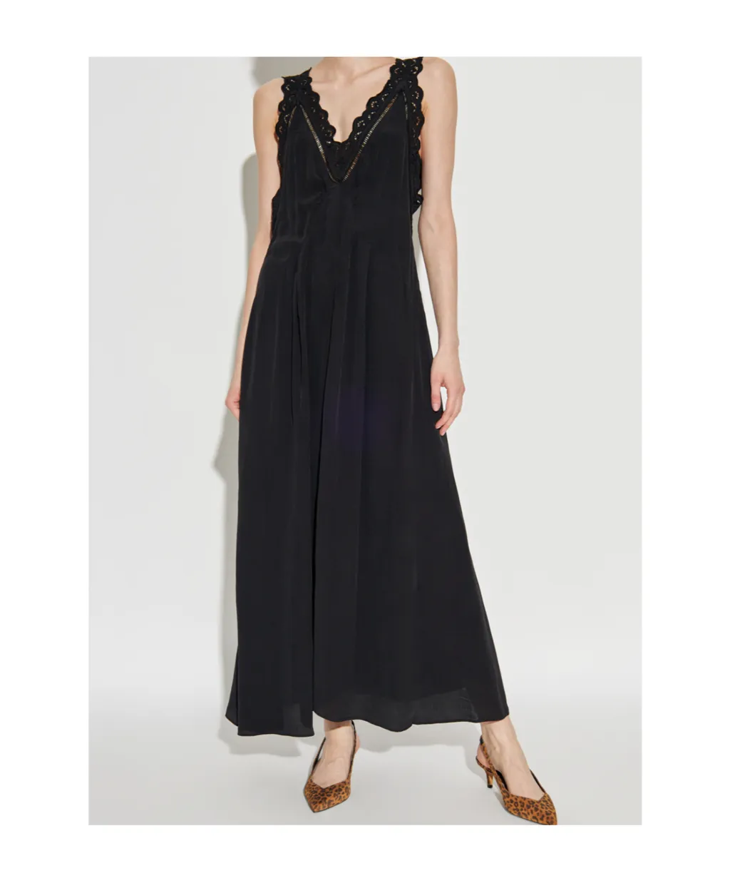 Lace-Insert Pleated Dress