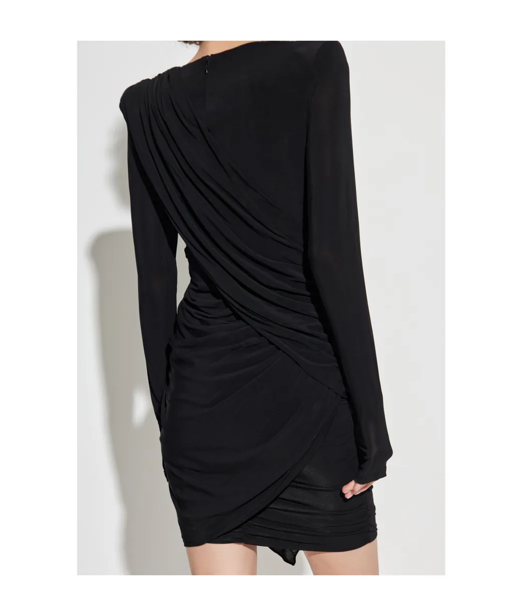 Draped Shoulder-Padded Dress