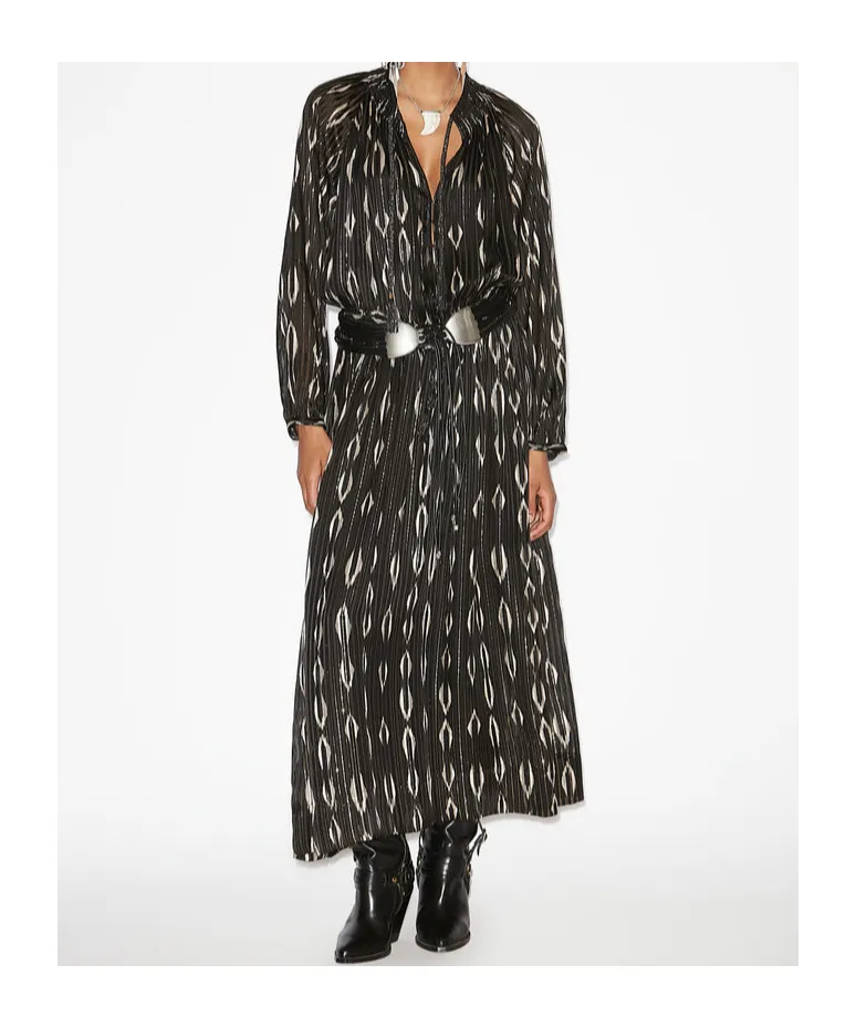 Sana Long Satin Graphic Pattern Dress