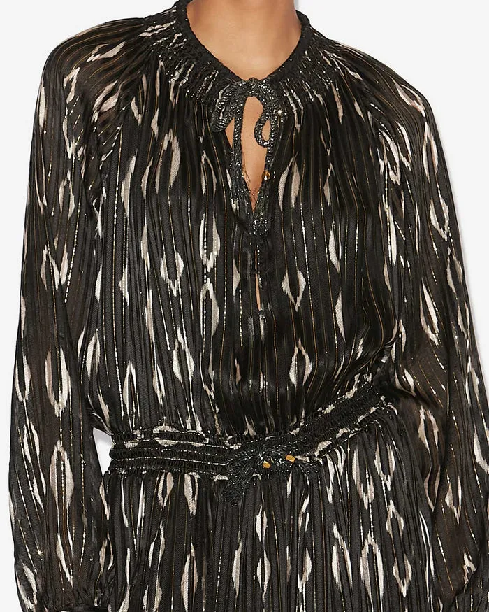 Sana Long Satin Graphic Pattern Dress