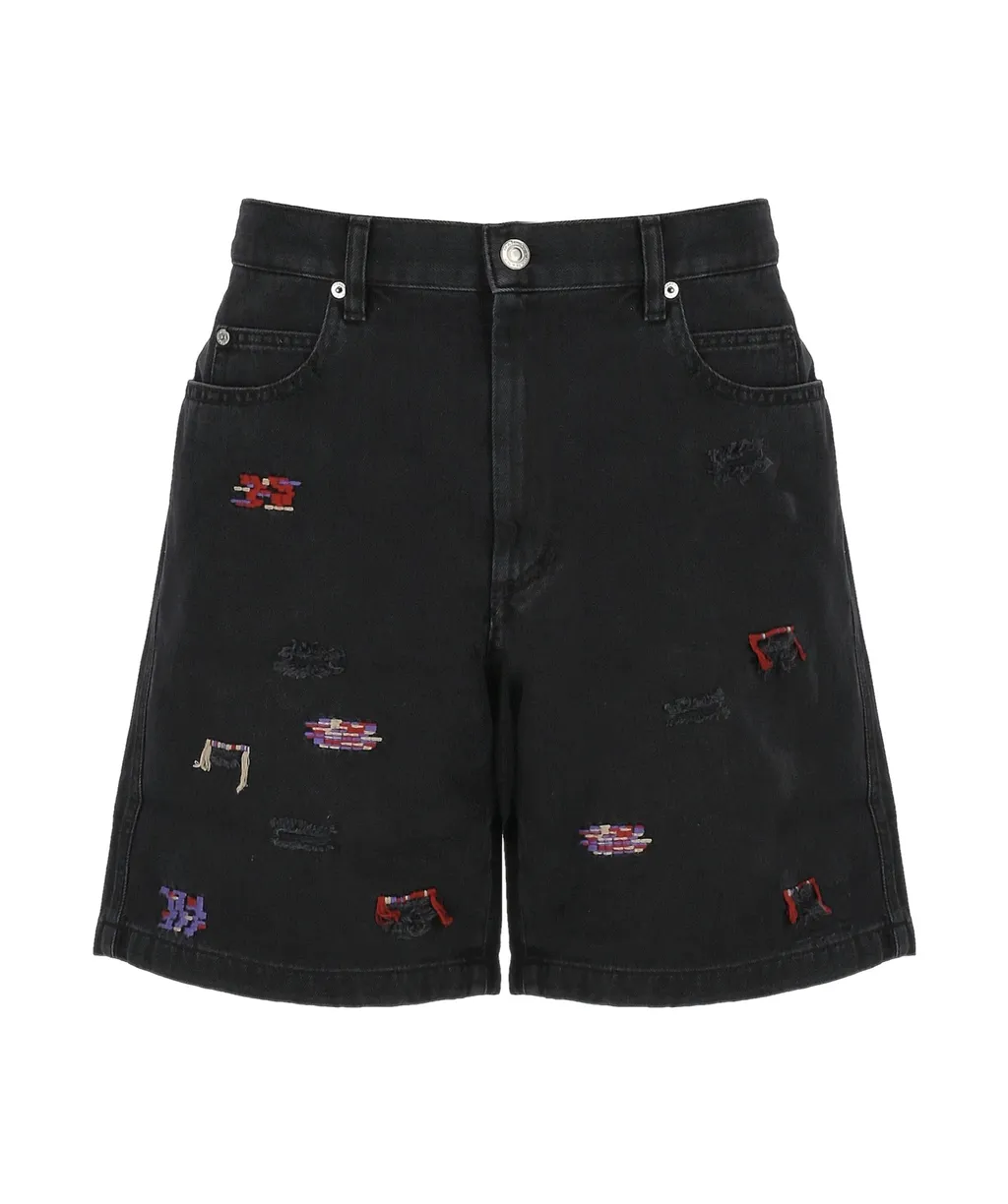 Embroidered Denim Shorts