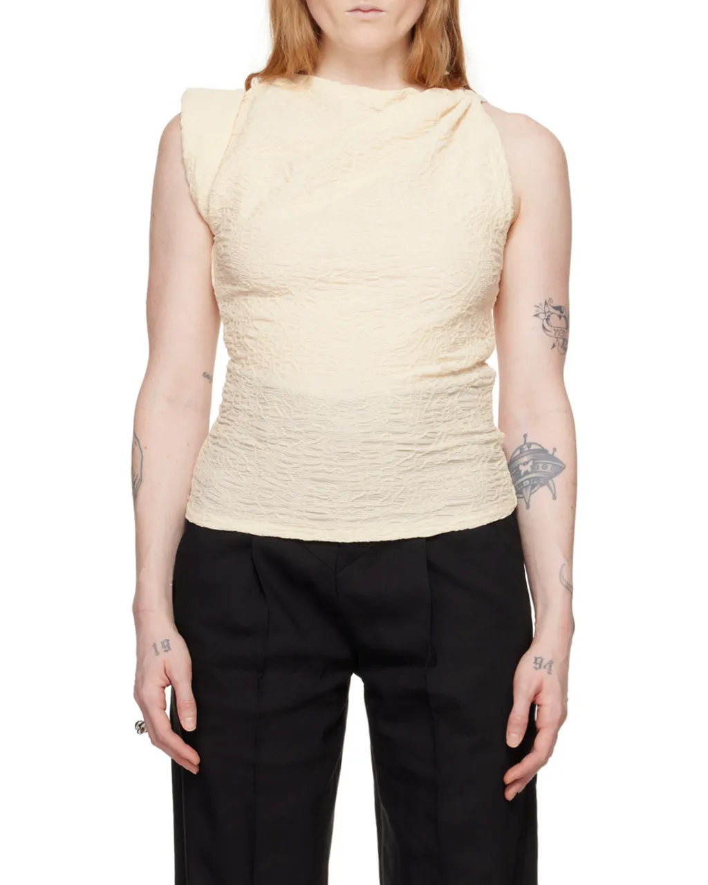 Crinkled Asymmetric Jersey Top