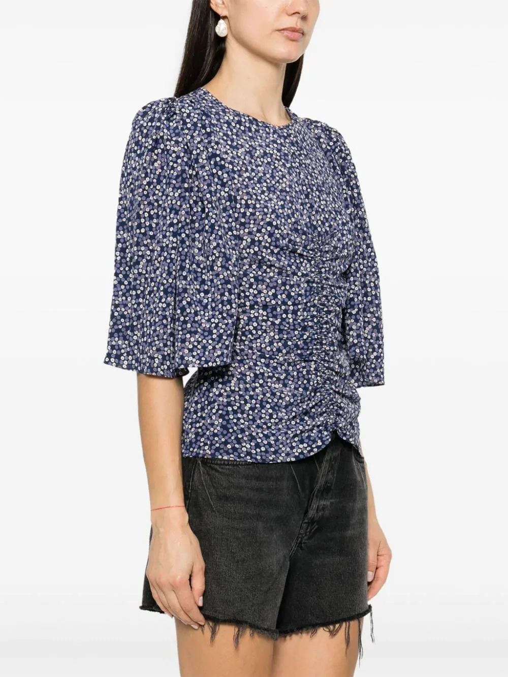 Ruched-Detailing Short-Sleeved Blouse