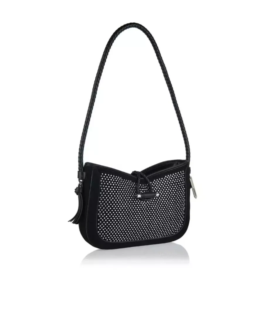Logo Embossed Embellished Shoulder Bag