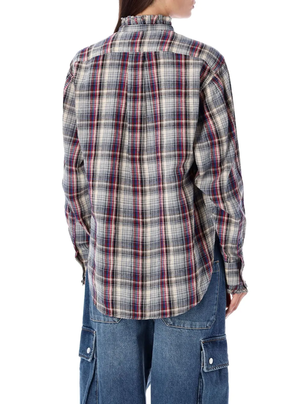 Frilled-Collar Plaid Shirt