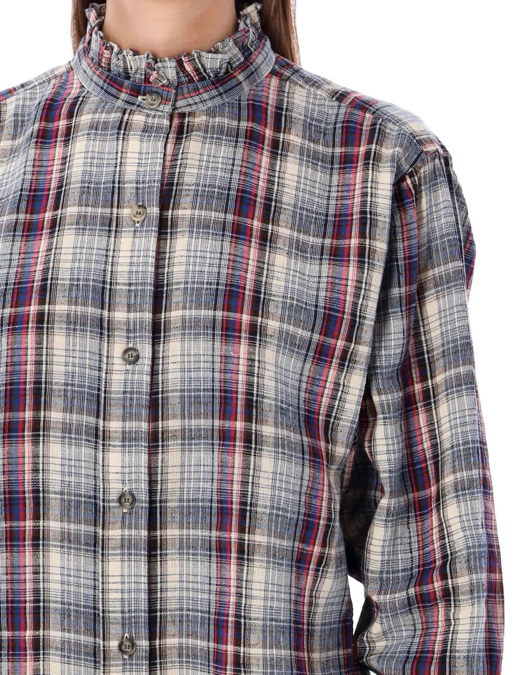 Frilled-Collar Plaid Shirt