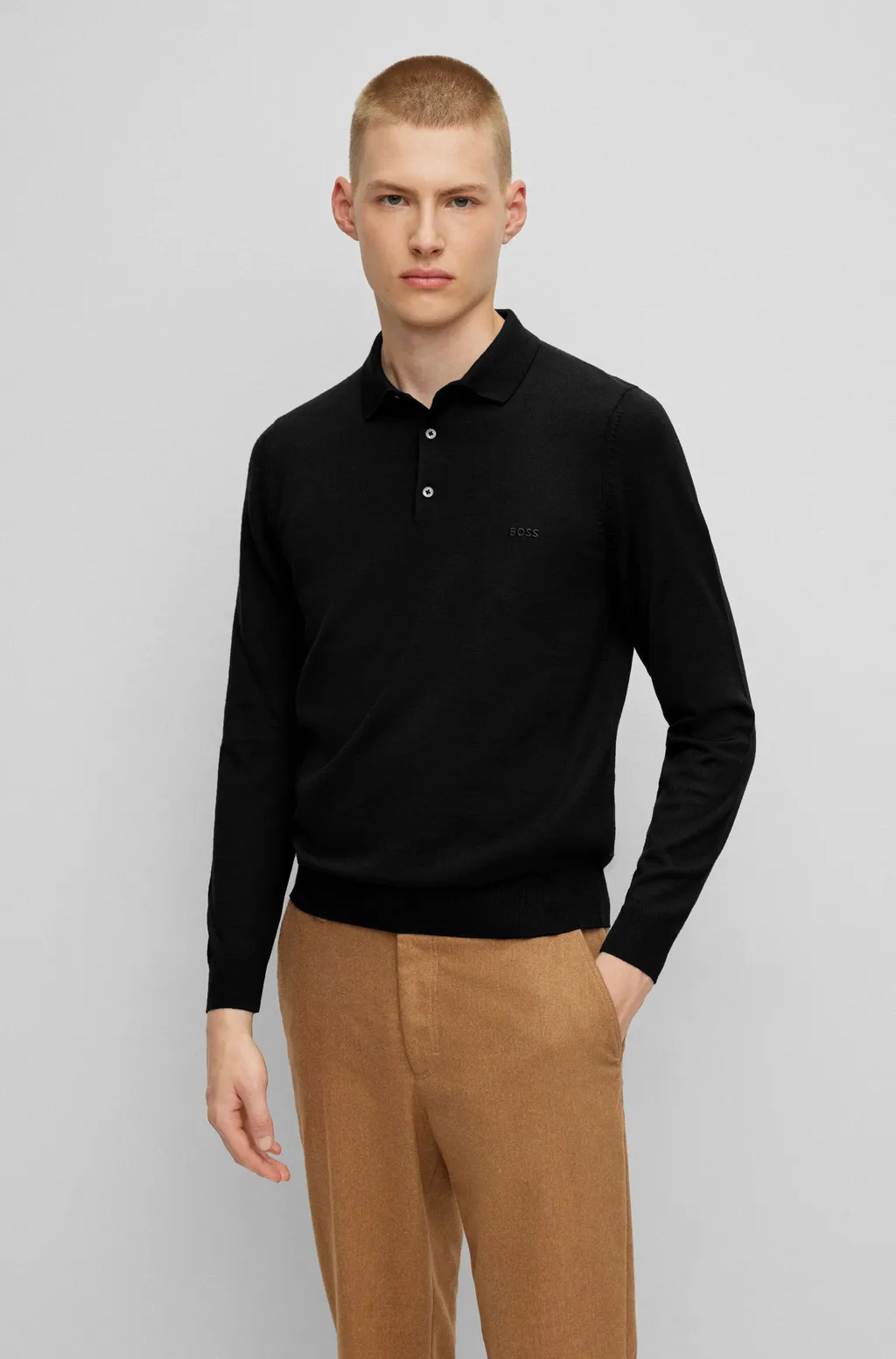Logo Embroidered Long-Sleeved Polo Shirt