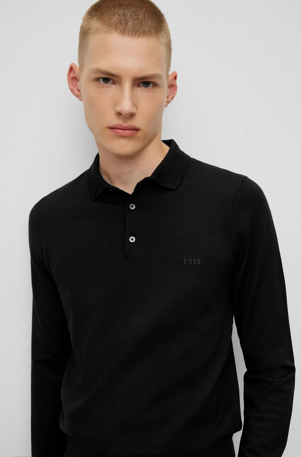 Logo Embroidered Long-Sleeved Polo Shirt