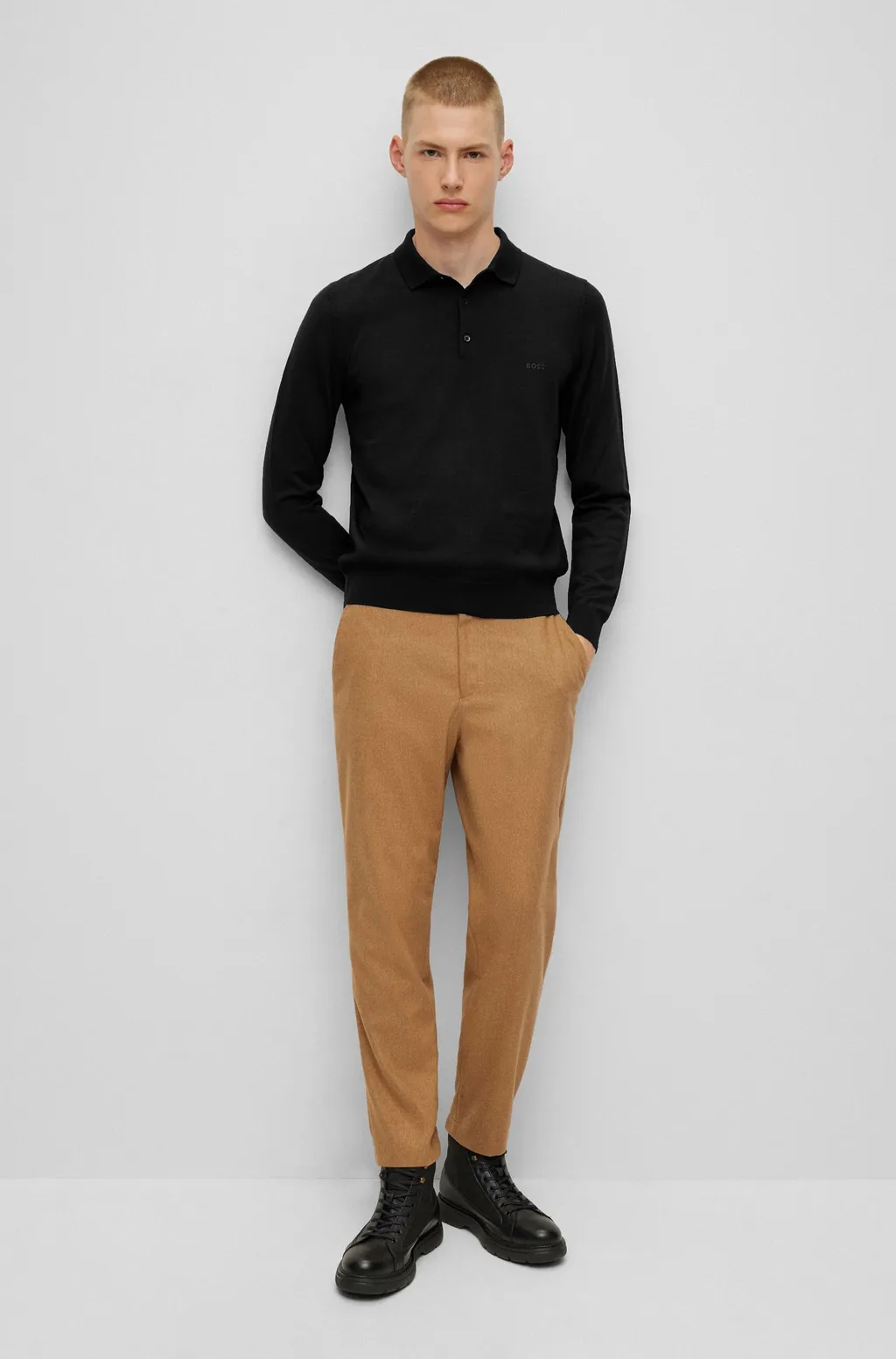 Logo Embroidered Long-Sleeved Polo Shirt