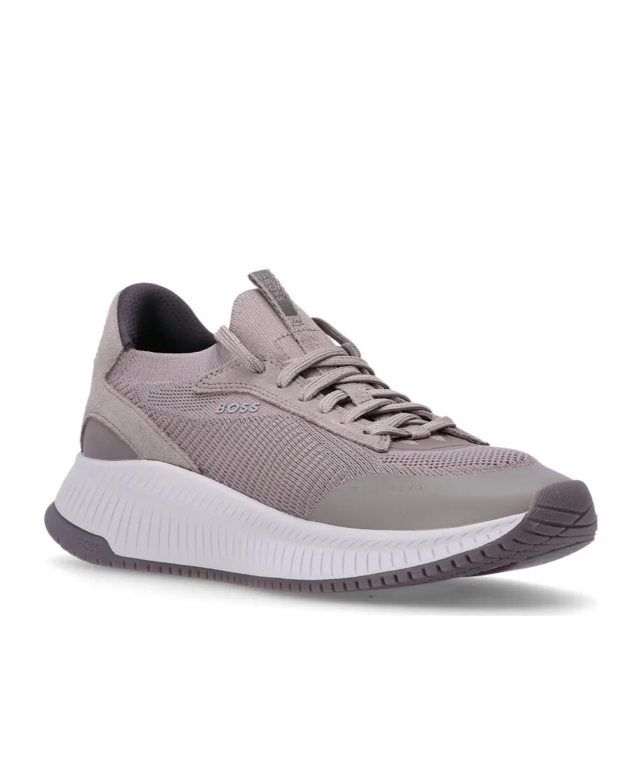 Panelled Knitted Lace-Up Sneakers