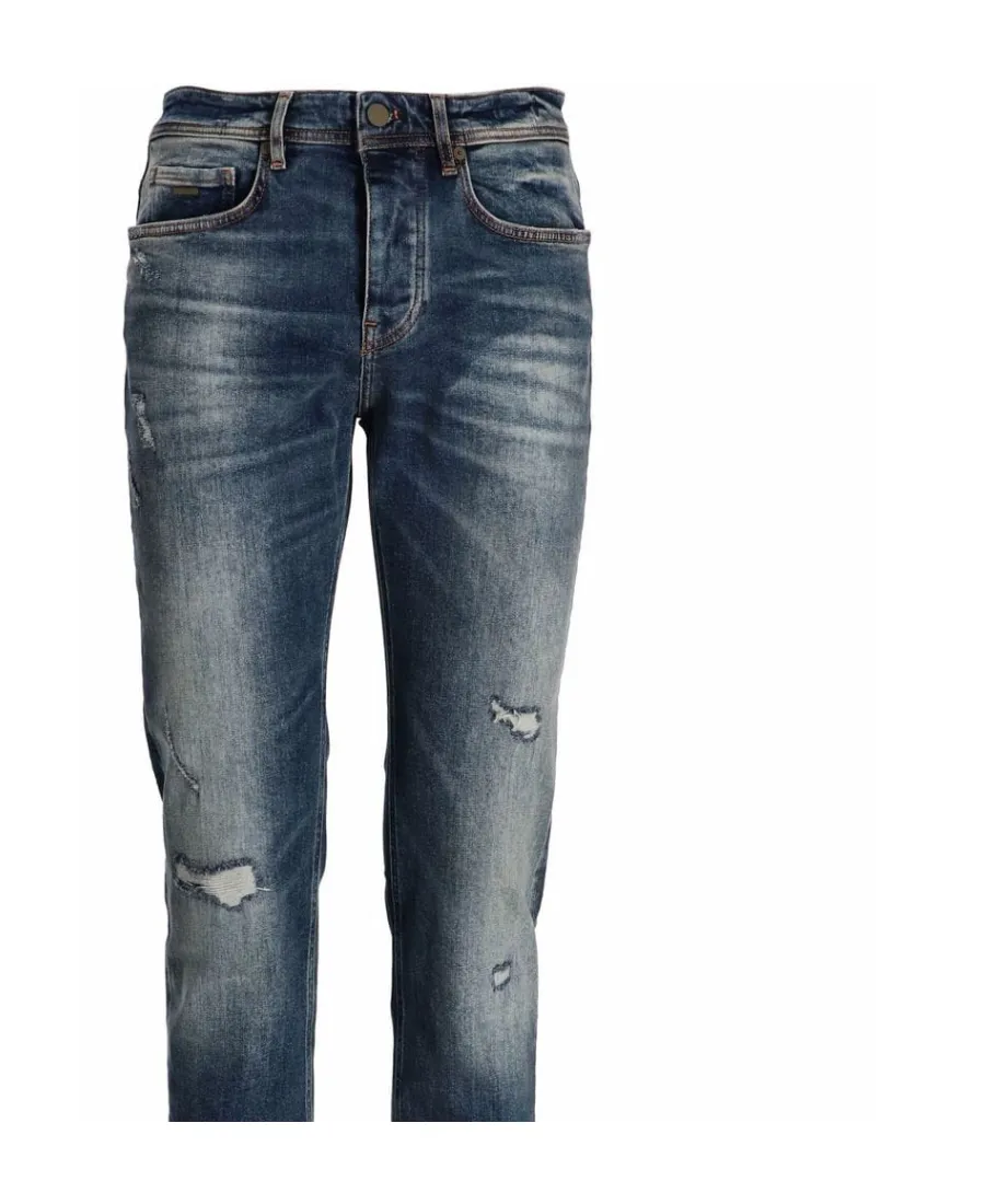 Distressed Tapered-Fit Jeans