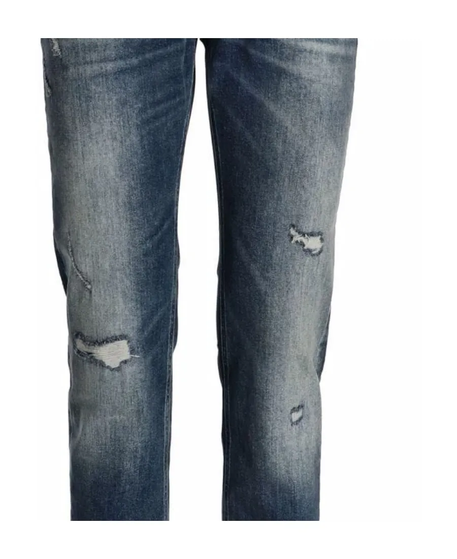 Distressed Tapered-Fit Jeans