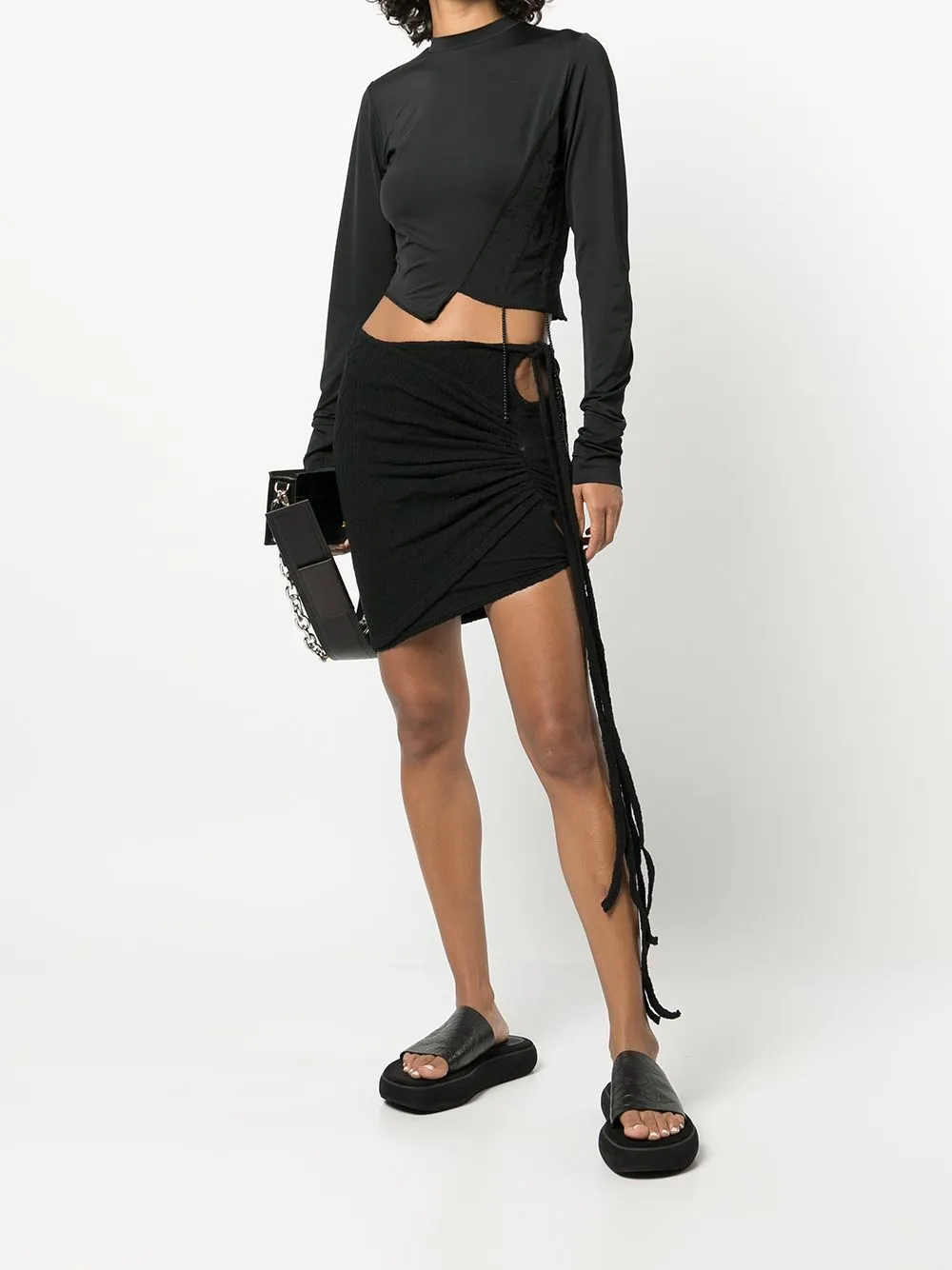 Asymmetric Cut-Out Strap-Detail Skirt