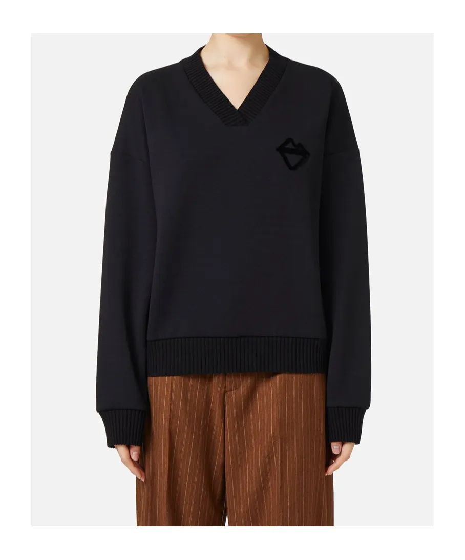 Logo Detailed V-Neck Sweatshirt