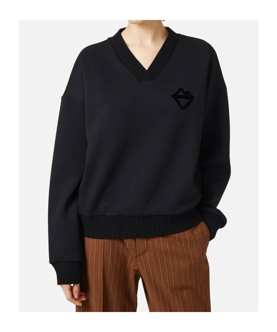 Logo Detailed V-Neck Sweatshirt