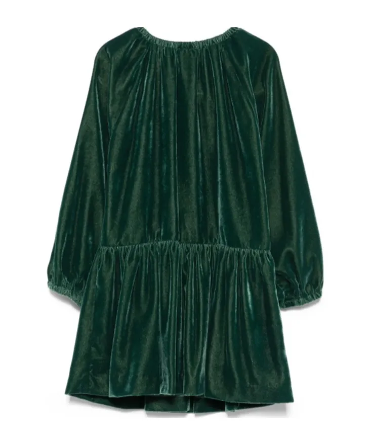 Crewneck Velvet Long-Sleeved Dress