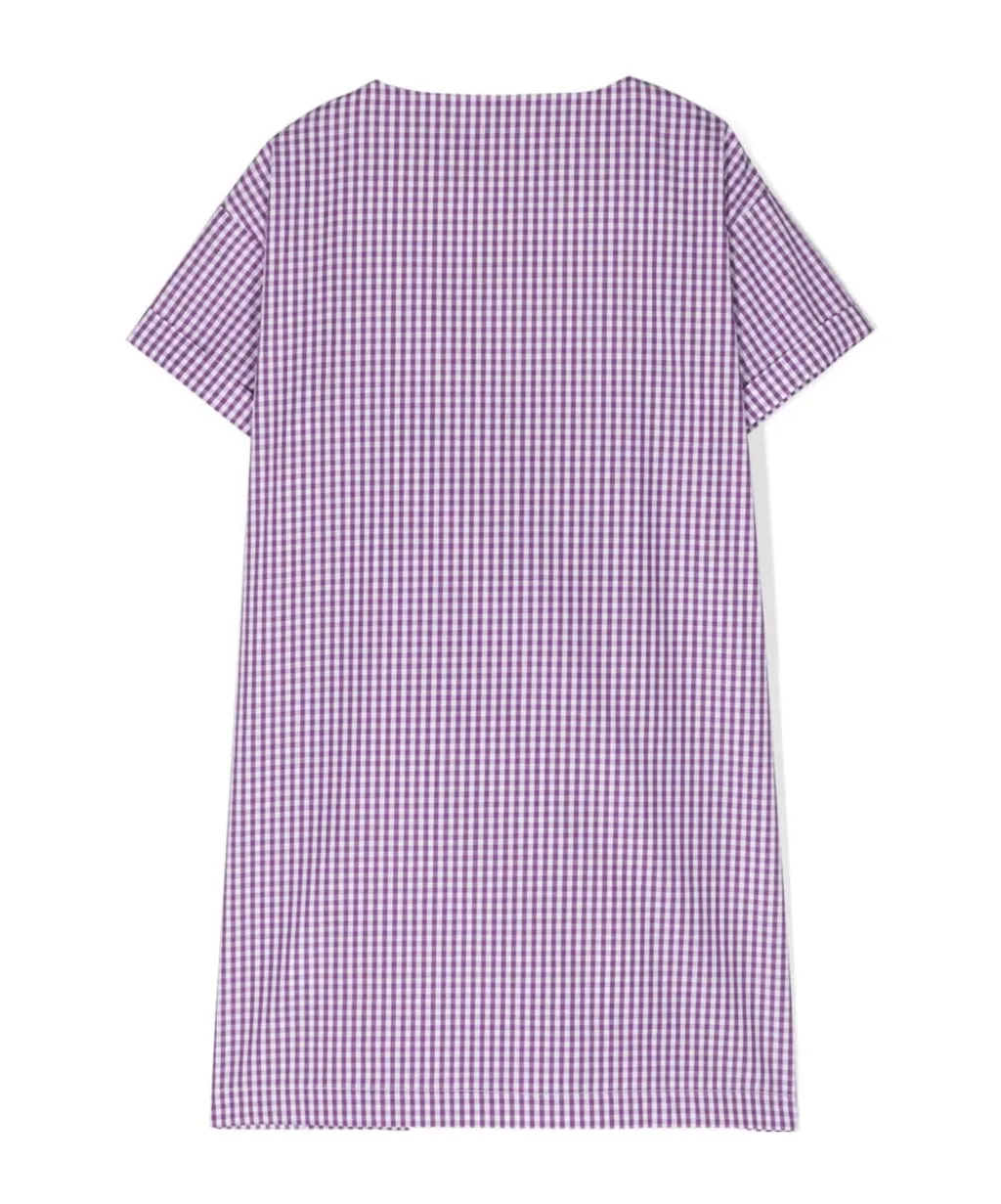 Floral-Embroidered Gingham Dress