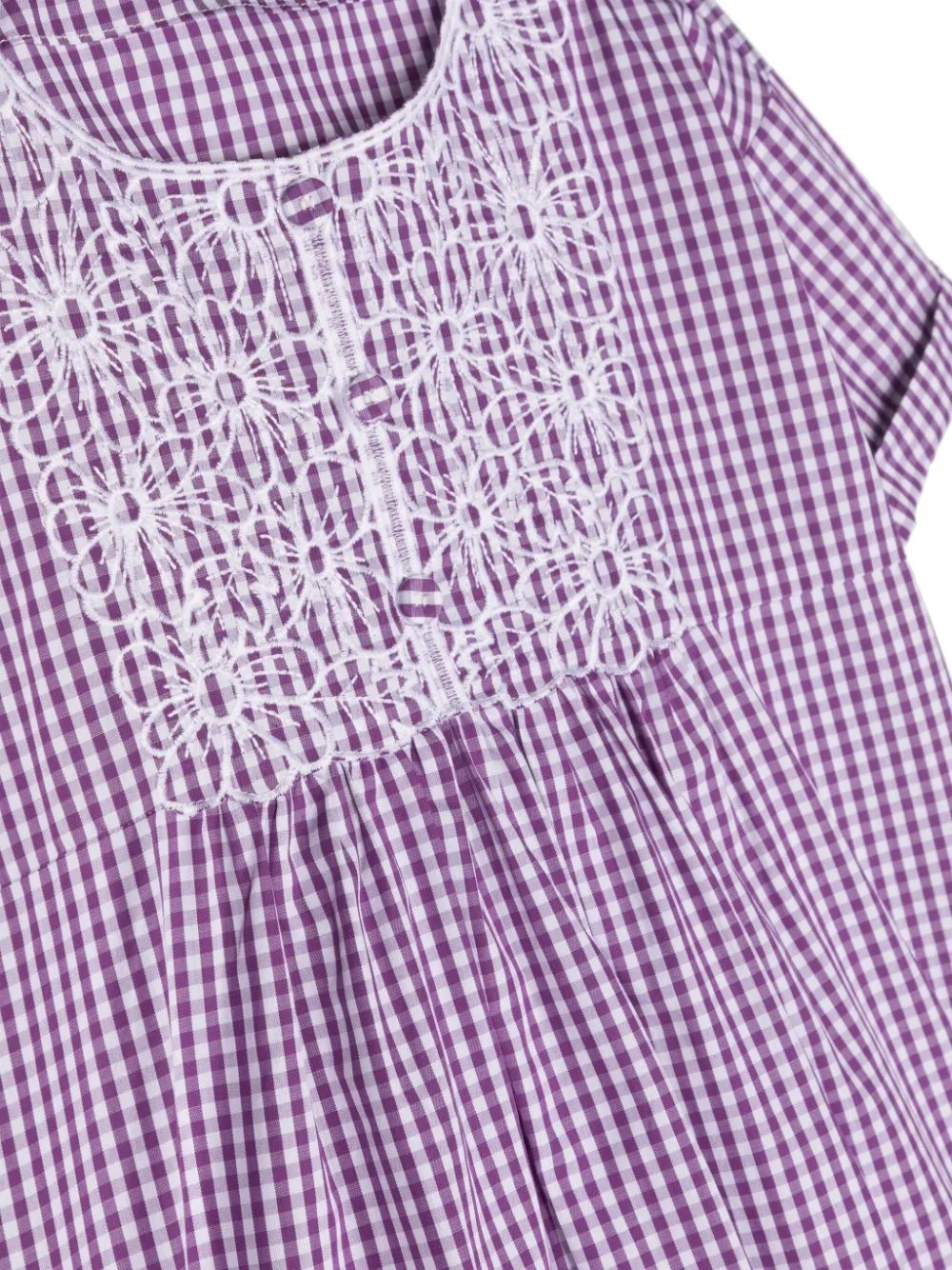 Floral-Embroidered Gingham Dress
