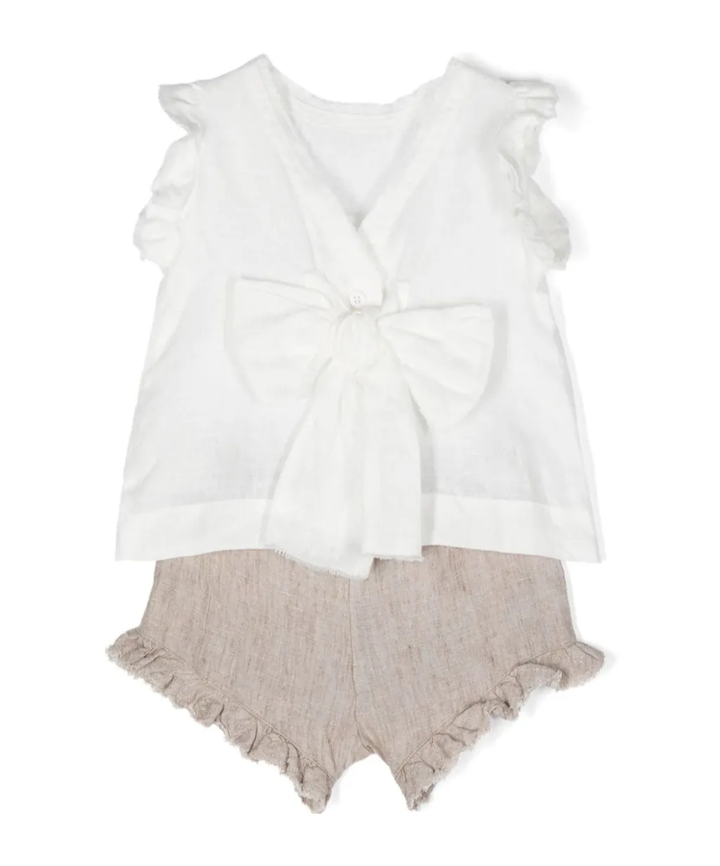 Bow-Detailed Elastic Waist Short Set
