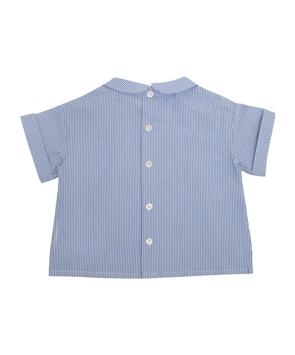 Floral-Embroidered Short-Sleeved Blouse