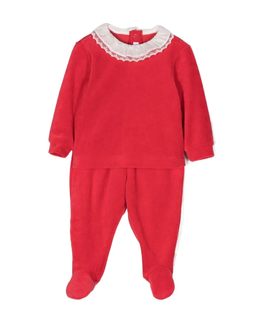Ruffle-Collar Velvet Trousers Set