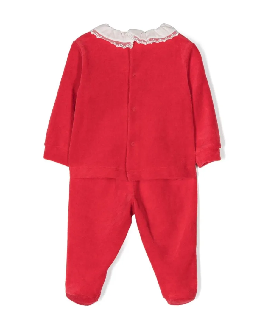 Ruffle-Collar Velvet Trousers Set