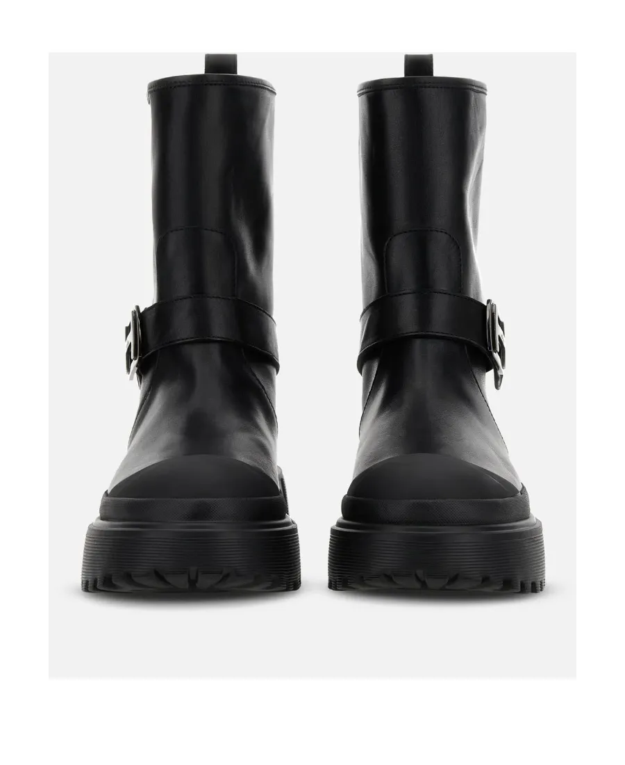 Logo Buckled Round-Toe Boots