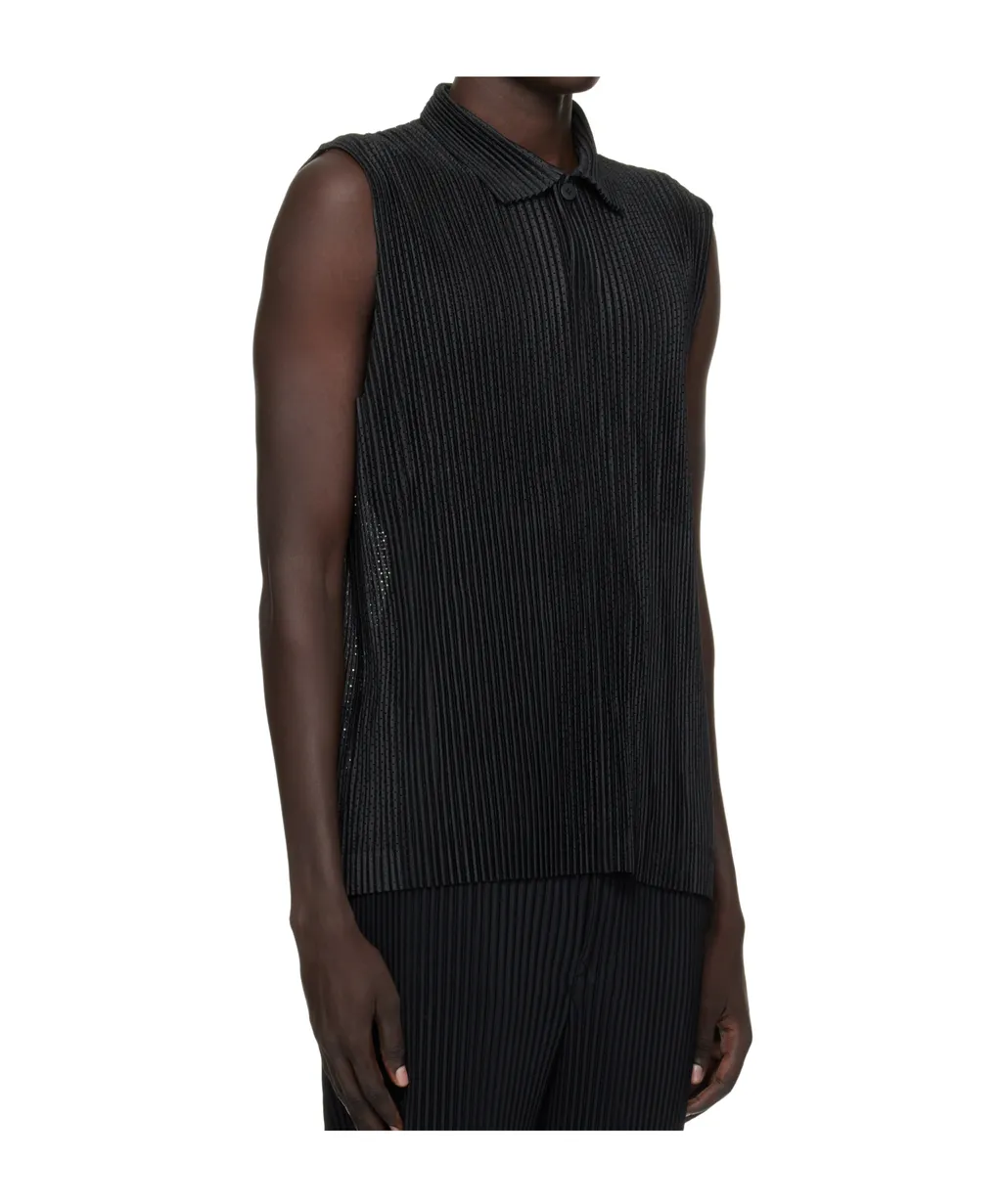 Pleated Knit Polo Shirt