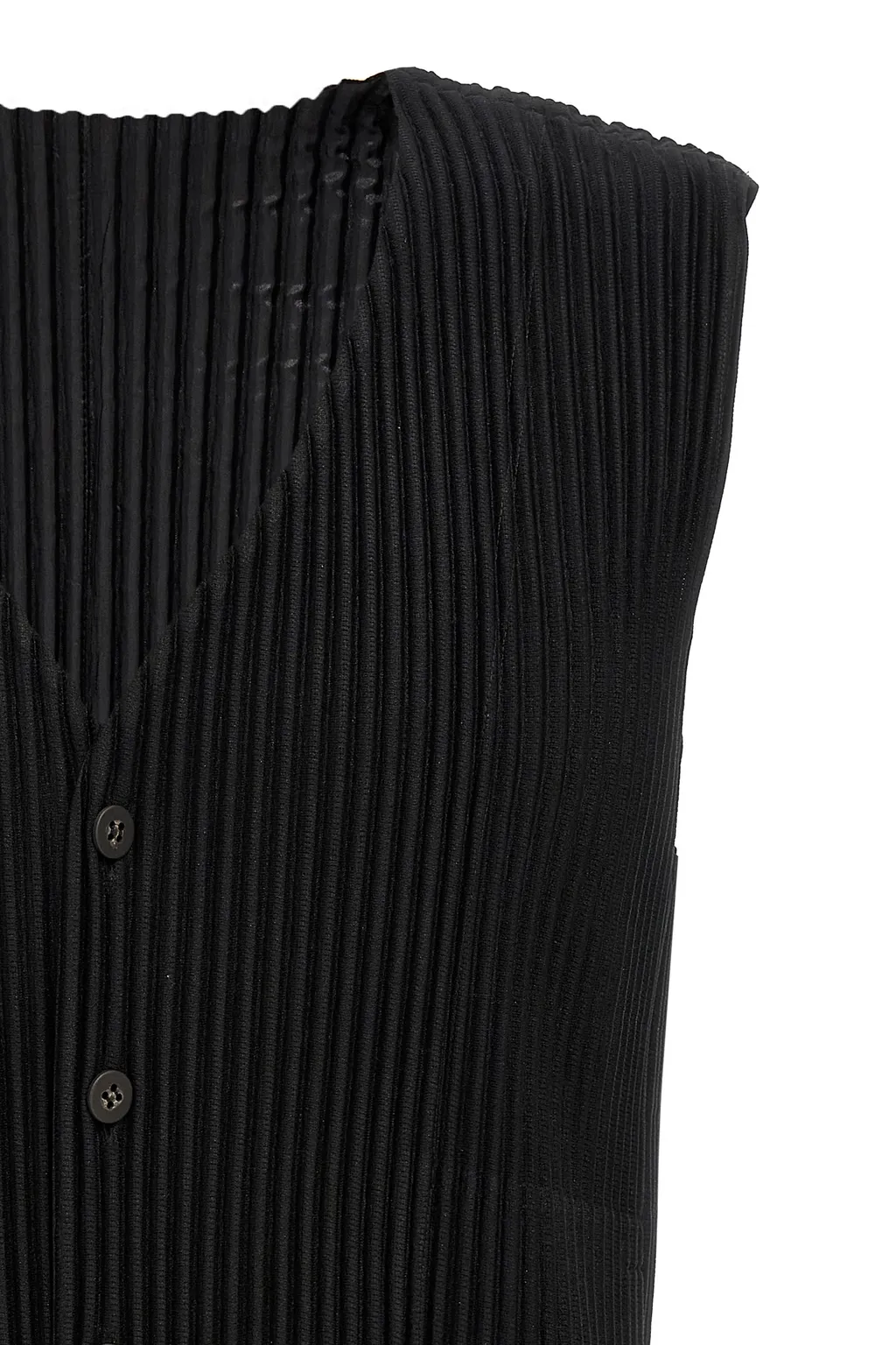 Pleated V-Neck Button-Down Waistcoat