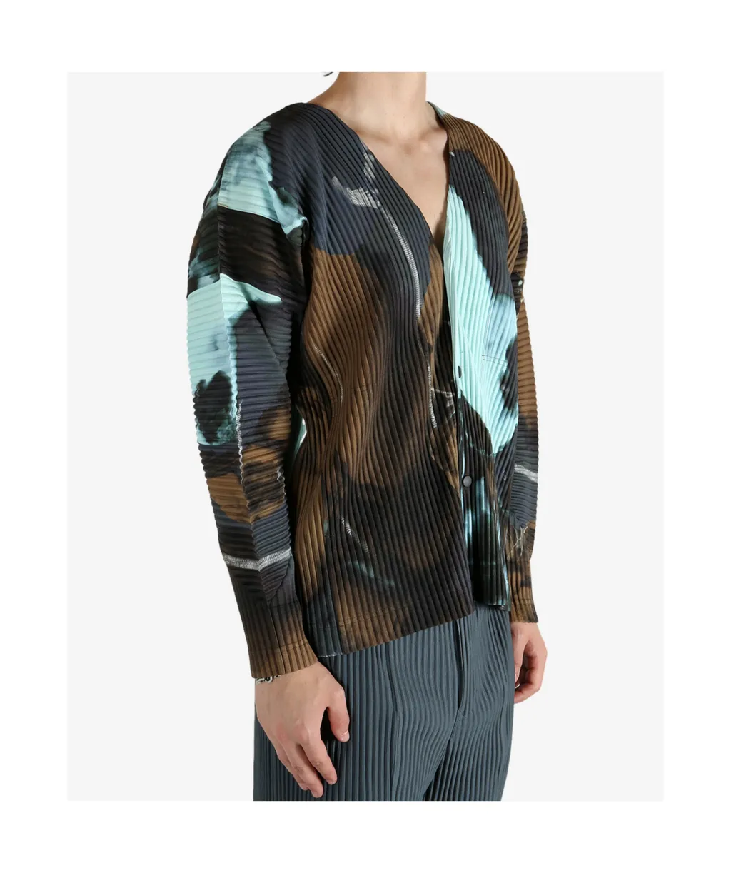 Pleated Print Knitted Cardigan