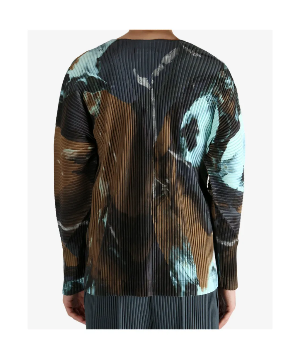 Pleated Print Knitted Cardigan