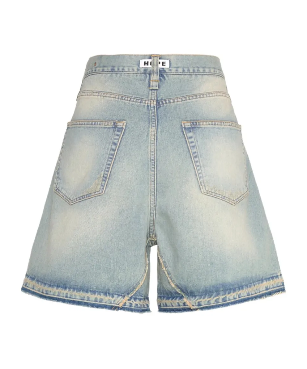 Wide-Leg Skid Denim Shorts