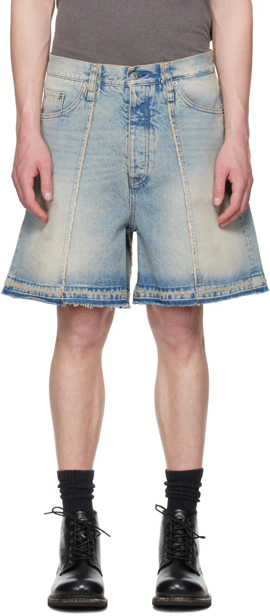 Wide-Leg Skid Denim Shorts