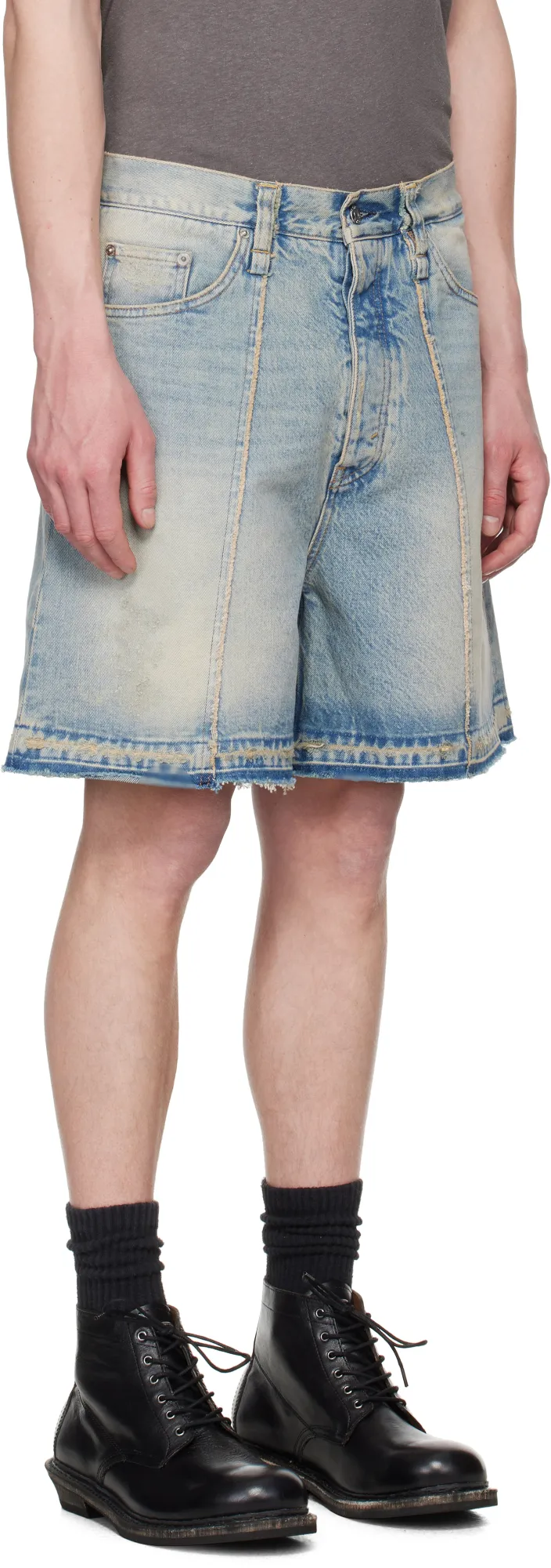 Wide-Leg Skid Denim Shorts