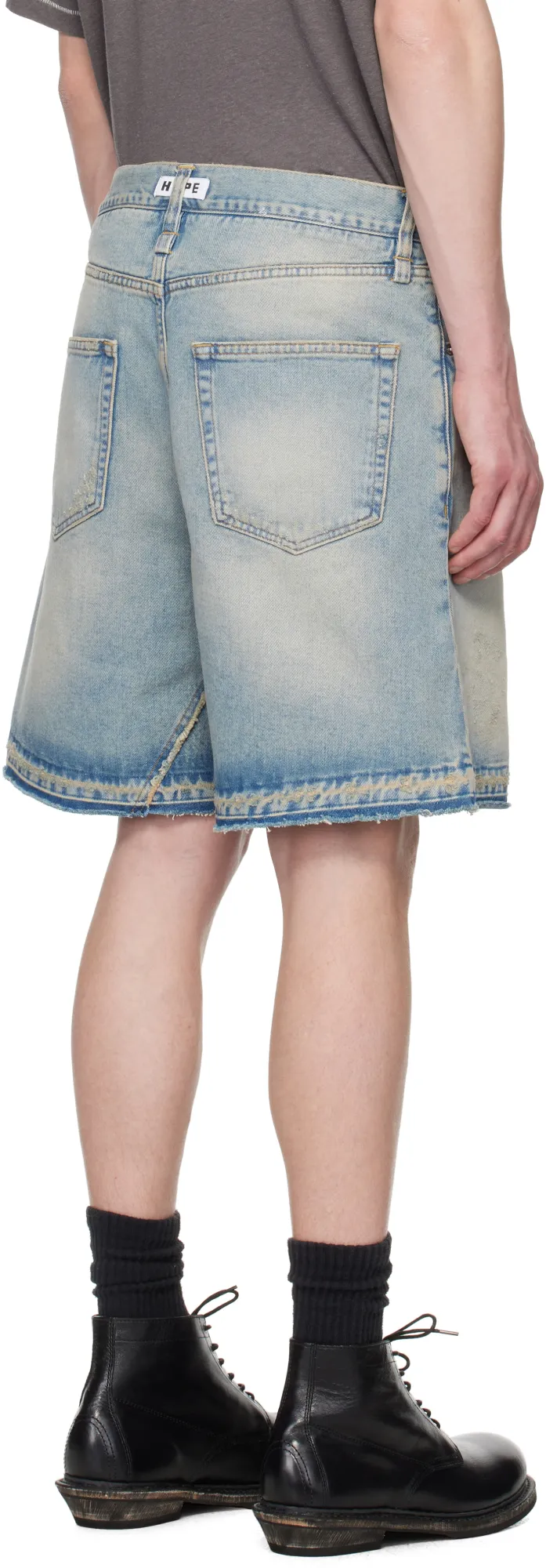 Wide-Leg Skid Denim Shorts