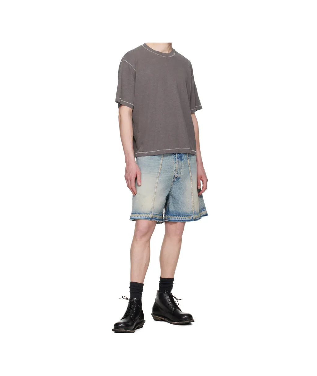 Wide-Leg Skid Denim Shorts